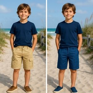 Kidpik Boys Size 10 Shorts Bundle – Khaki Cargo + Blue Chambray Casual